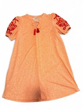 Women's Orange Embroidered Midi Dress